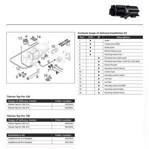 Webasto Water Heater Thermo Top Pro 120 Installation Kit 12v | 9035492A